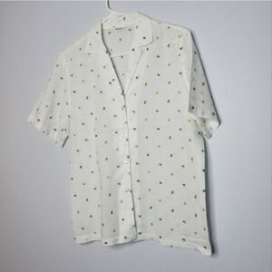 Jamboree 16 Sheer Button Down Blouse White Embroidered Flowers Vintage